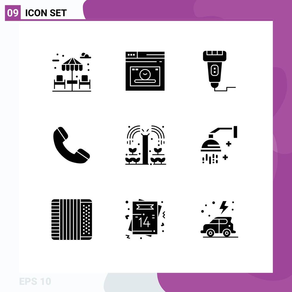 Pack of 9 creative Solid Glyphs of nature agriculture machine telephone call Editable Vector Design Elements