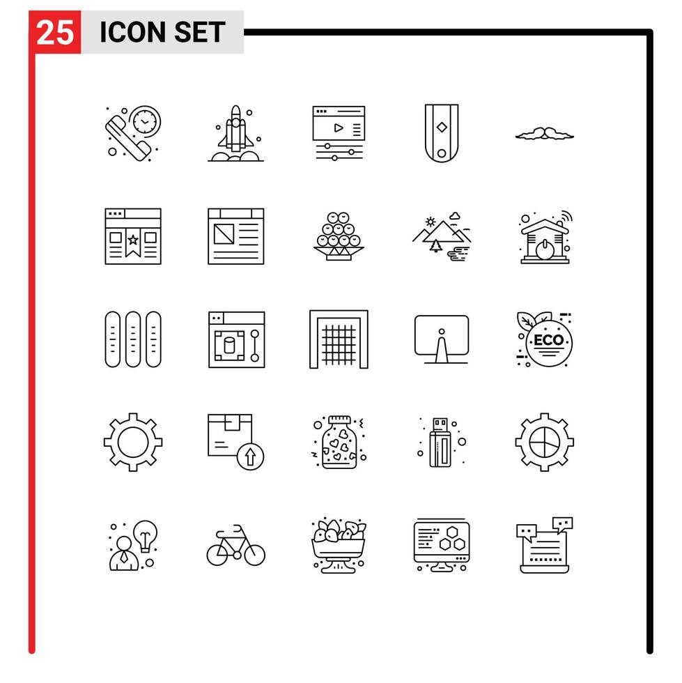 Modern Set of 25 Lines Pictograph of one insignia transport diamond video Editable Vector Design Elements