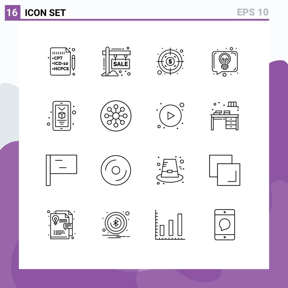 paquete de iconos de vector de stock de 16 signos y símbolos de línea para elementos de diseño de vector editables de discusión de conversación de dólar móvil de teléfono inteligente