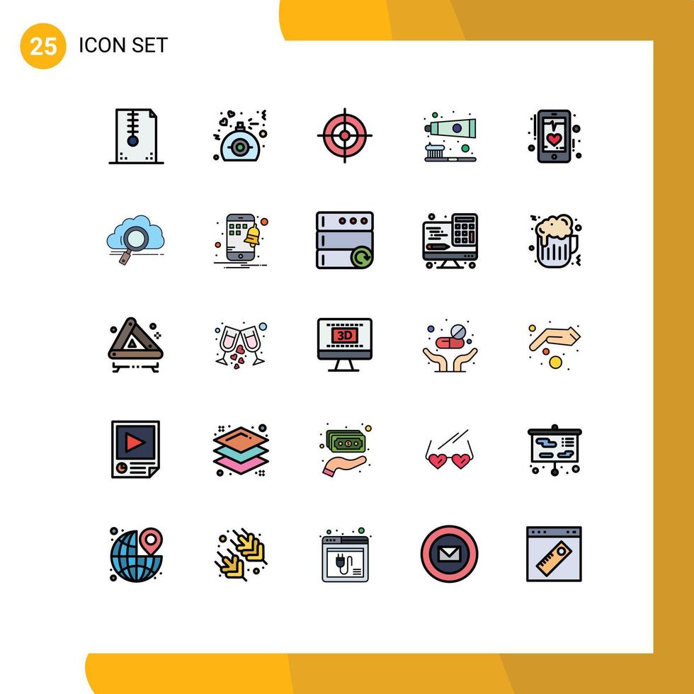 Modern Set of 25 Filled line Flat Colors and symbols such as ecg teeth care present toothbrush brush Editable Vector Design Elements