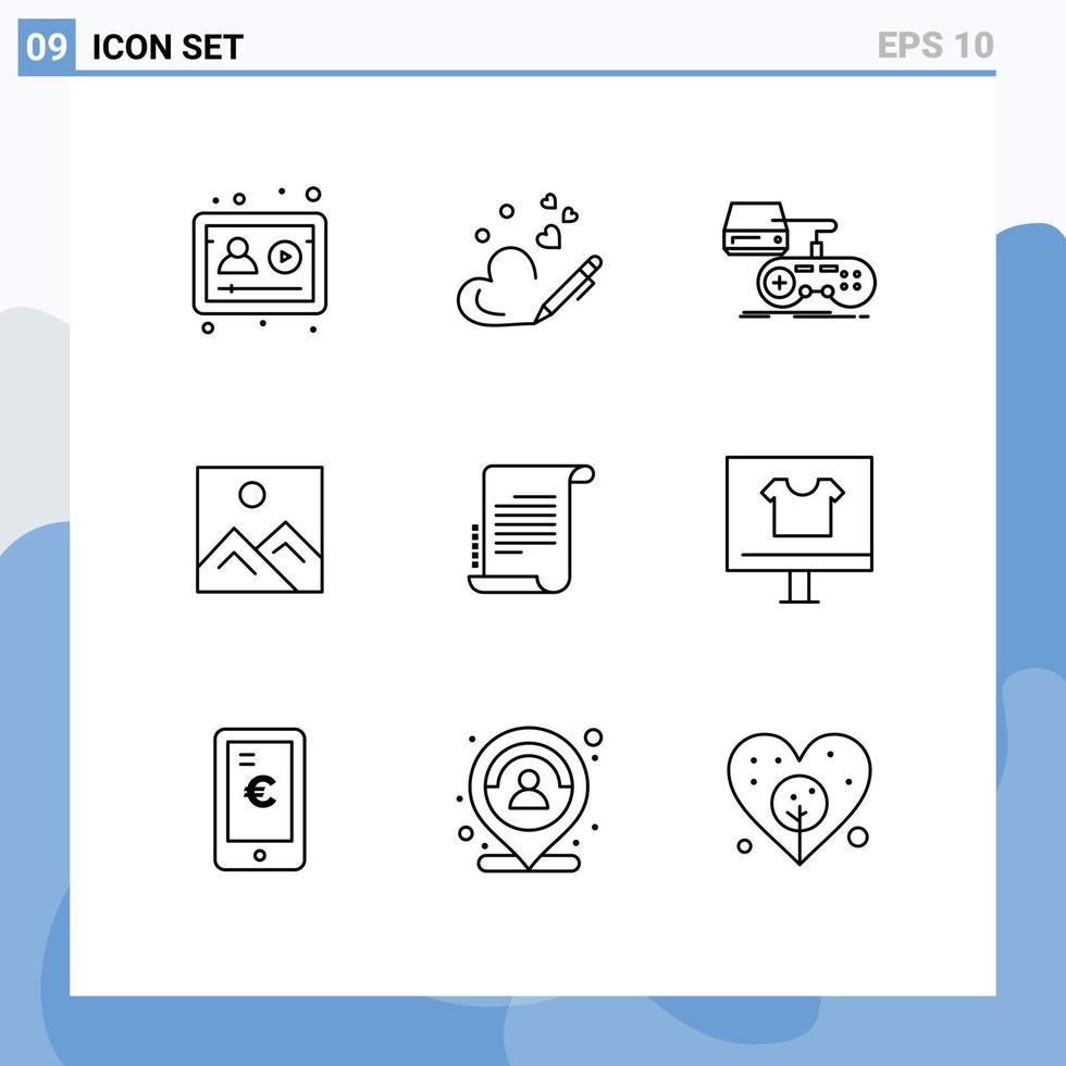 9 User Interface Outline Pack of modern Signs and Symbols of decree image console picture play Editable Vector Design Elements