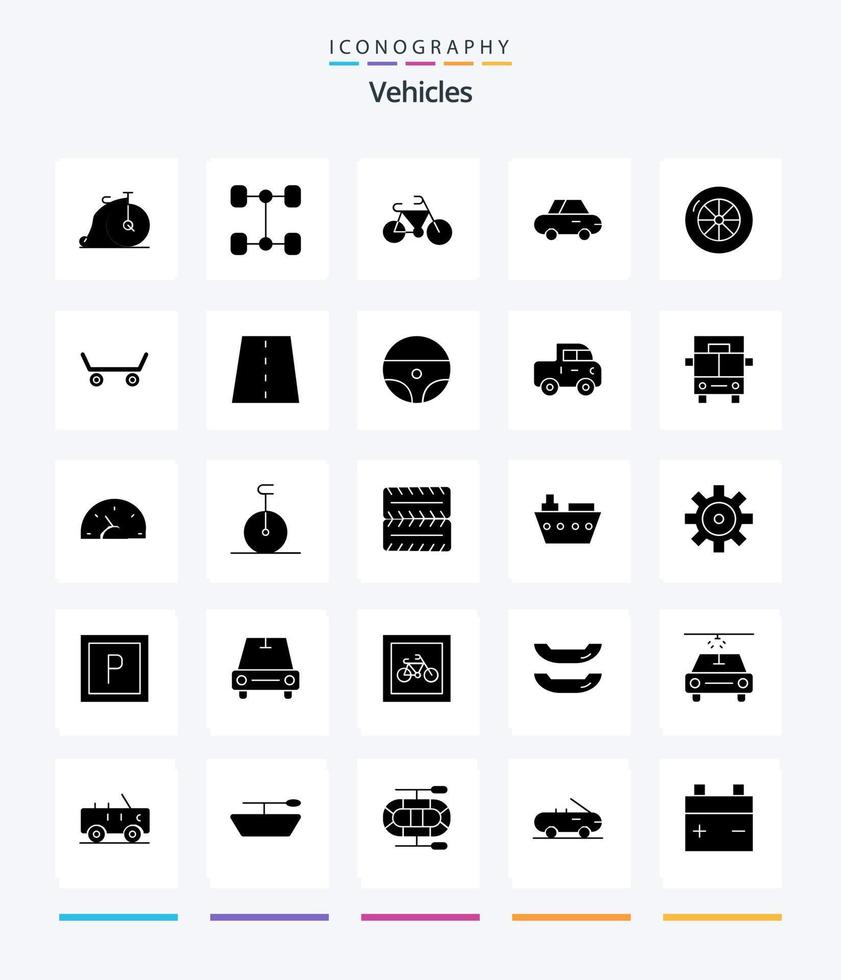 vehículos creativos paquete de iconos negros sólidos de 25 glifos, como líneas. entrada de coches. transporte. deporte. vehículos vector