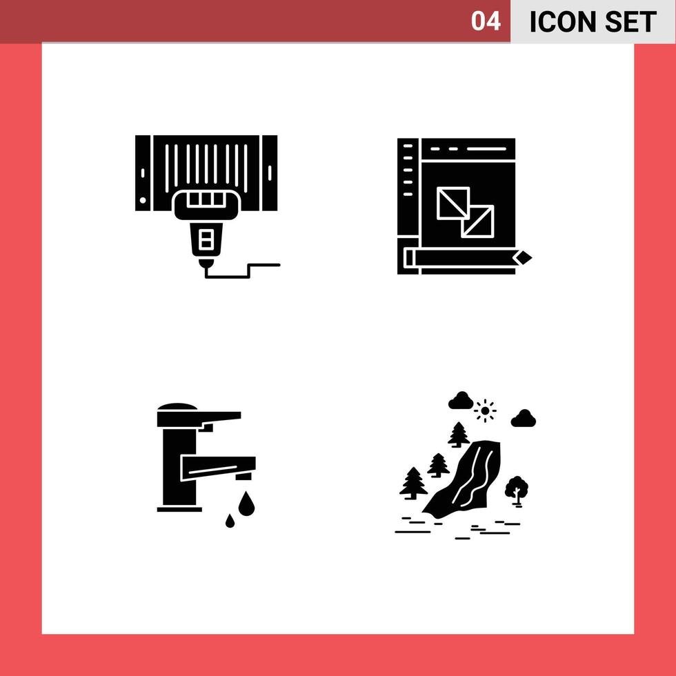 Set of 4 Vector Solid Glyphs on Grid for barcode planning scan develop hand Editable Vector Design Elements
