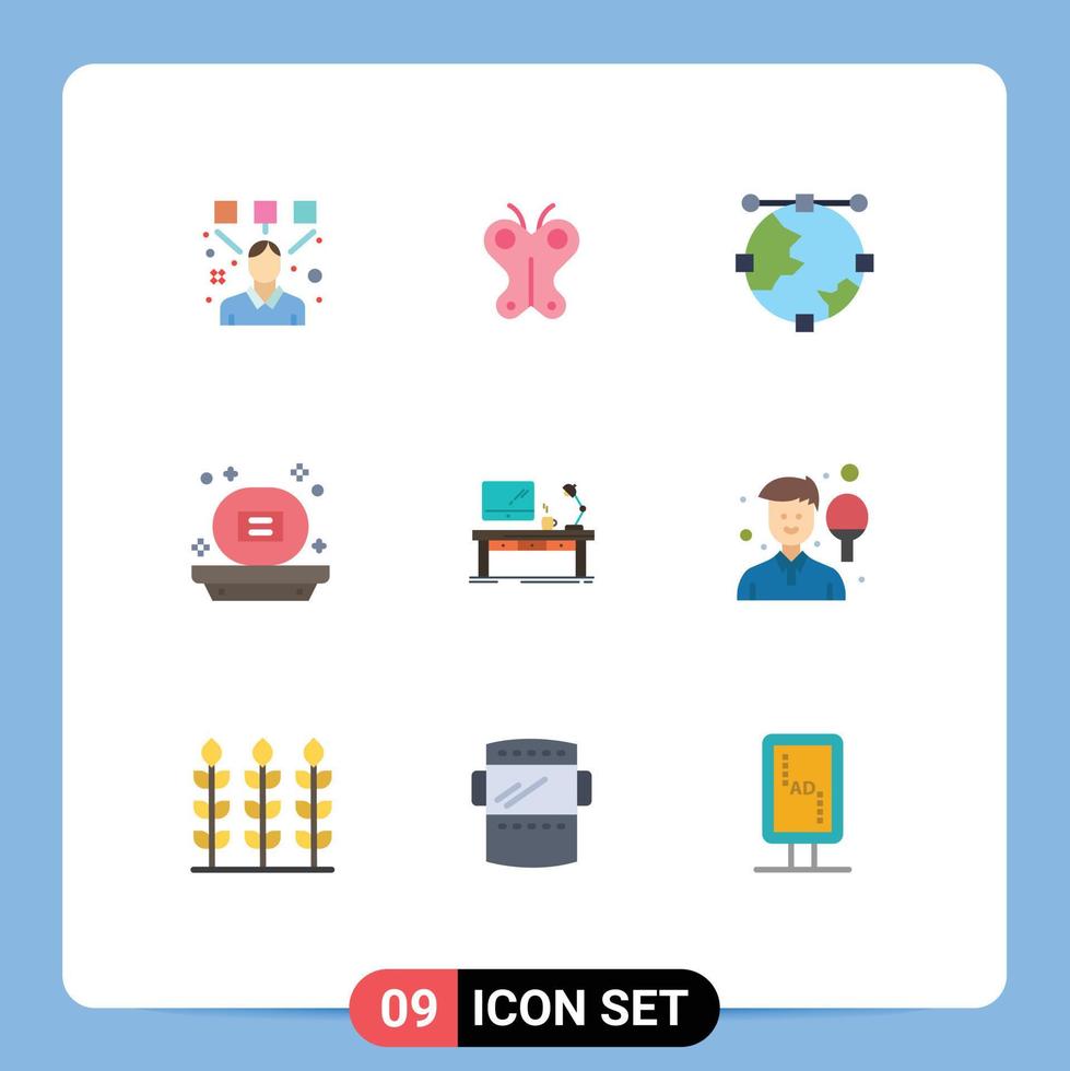 Set of 9 Modern UI Icons Symbols Signs for workplace shower anchor bathroom line Editable Vector Design Elements