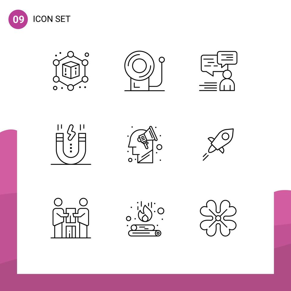 Modern Set of 9 Outlines Pictograph of strategy campaign user snap interface Editable Vector Design Elements