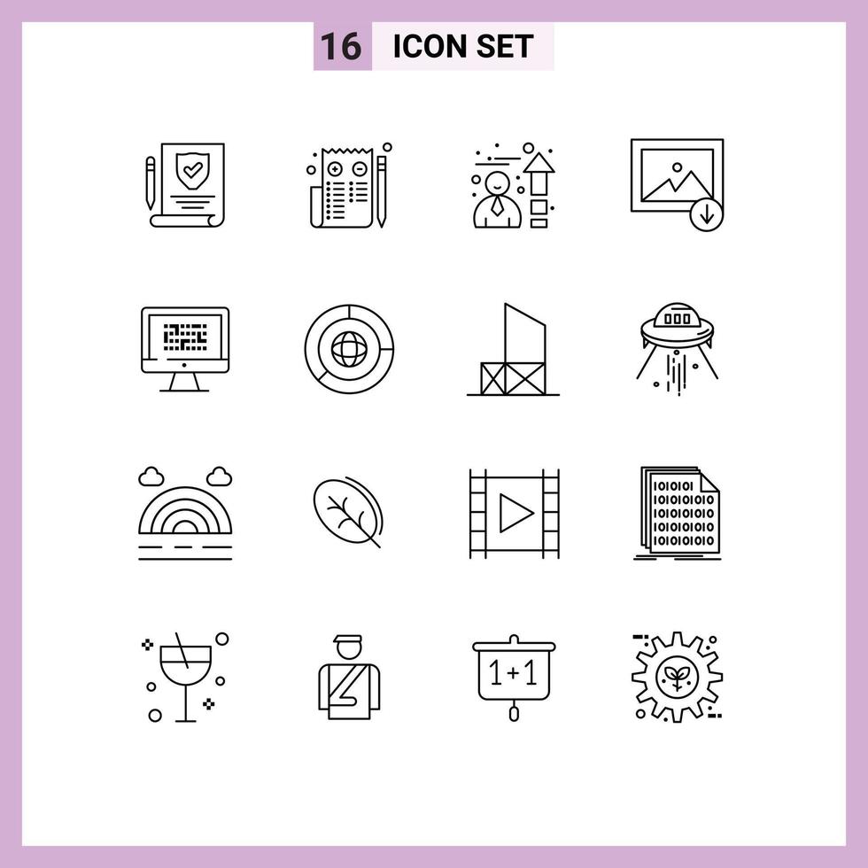 Editable Vector Line Pack of 16 Simple Outlines of information ddos performance data mountain Editable Vector Design Elements