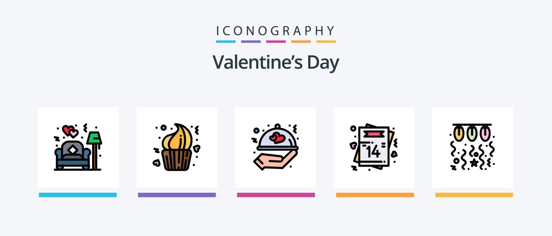 Valentines Day Line Filled 5 Icon Pack Including night. night date. heart. wedding. love. Creative Icons Design vector