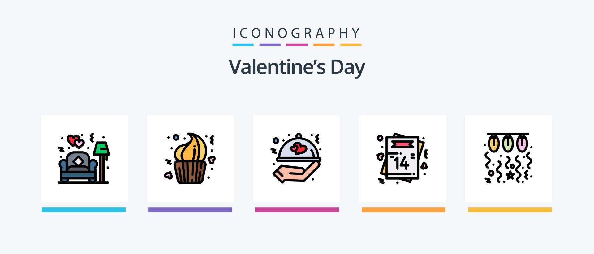 la línea del día de san valentín llenó el paquete de 5 íconos, incluida la noche. cita nocturna corazón. boda. amar. diseño de iconos creativos vector