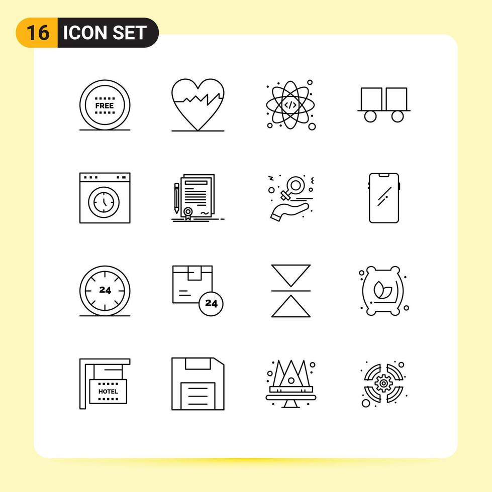 Set of 16 Modern UI Icons Symbols Signs for interface lift truck web forklift truck fork truck Editable Vector Design Elements