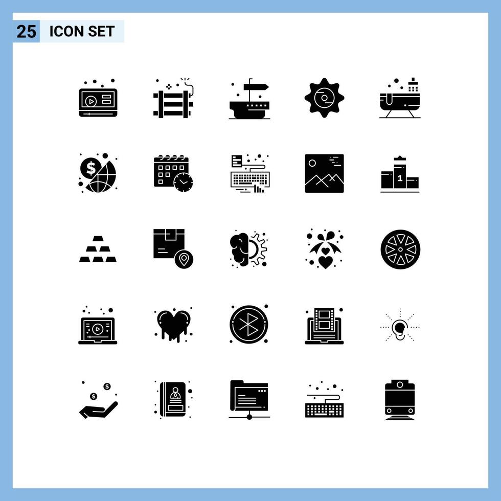 User Interface Pack of 25 Basic Solid Glyphs of shower bathroom ship food cap Editable Vector Design Elements