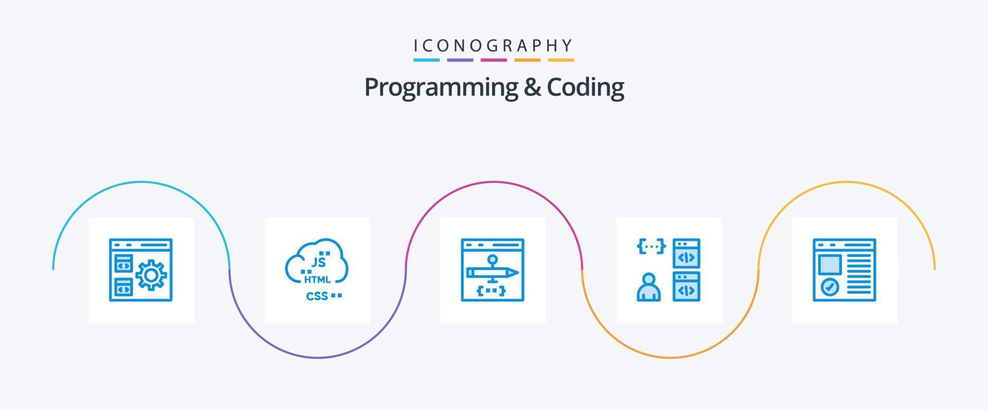 Programming And Coding Blue 5 Icon Pack Including develop. browser. develop. development. coding vector