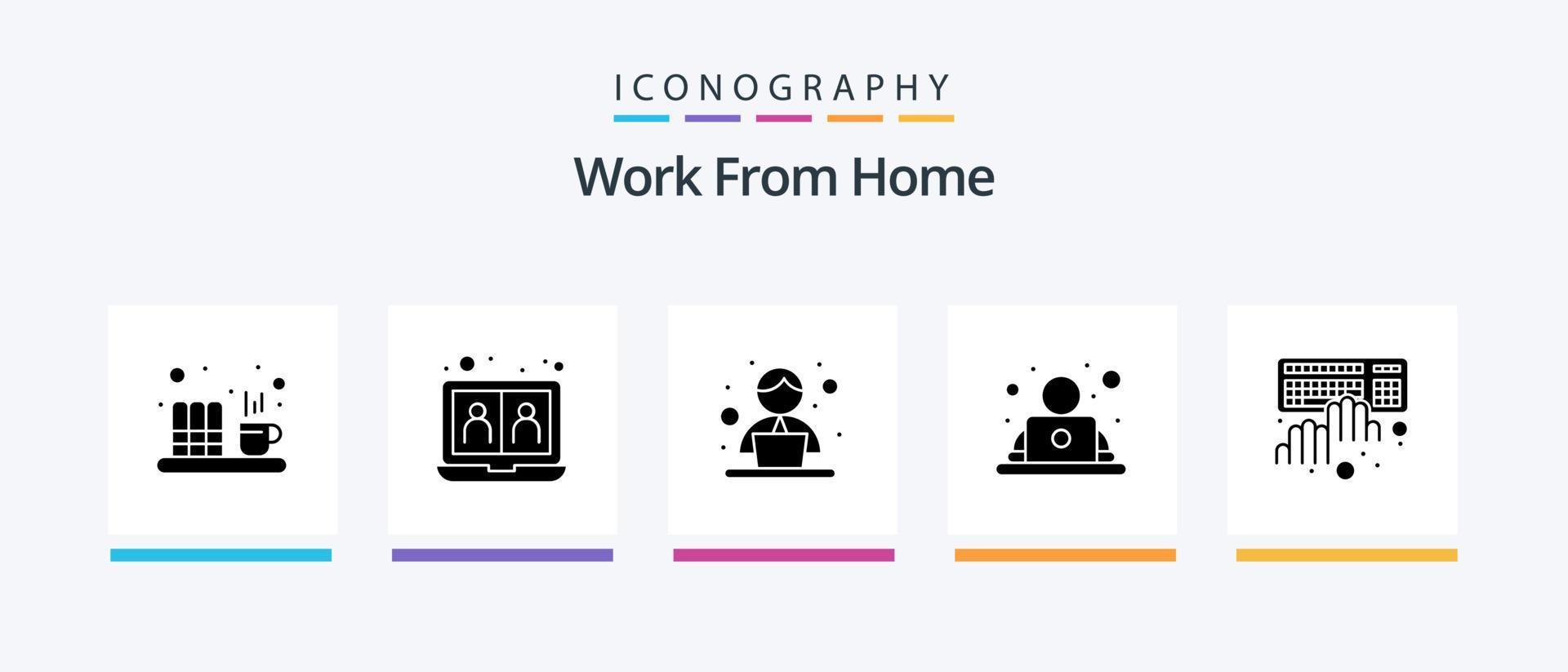 Work From Home Glyph 5 Icon Pack Including coding. working. sharing. work. working. Creative Icons Design vector