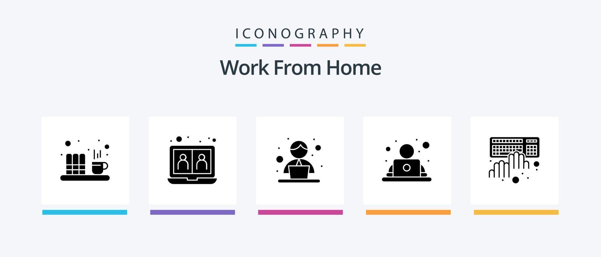 trabajar desde el paquete de iconos de glifo 5 de casa, incluida la codificación. laboral. intercambio. trabaja. laboral. diseño de iconos creativos vector