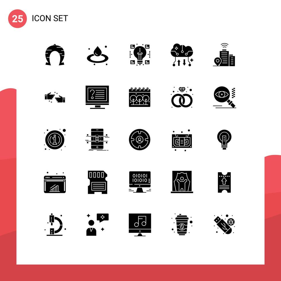 Set of 25 Commercial Solid Glyphs pack for building online backup creative cloud storage cloud backup Editable Vector Design Elements