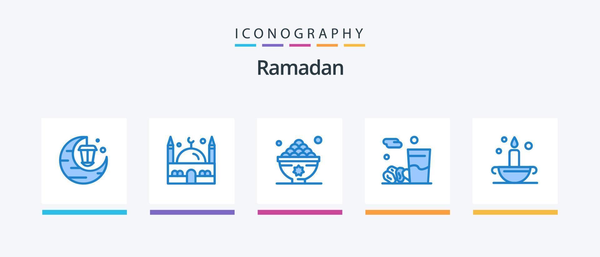 Ramadan Blue 5 Icon Pack Including aladdin. iftar. dates. food. meal. Creative Icons Design vector