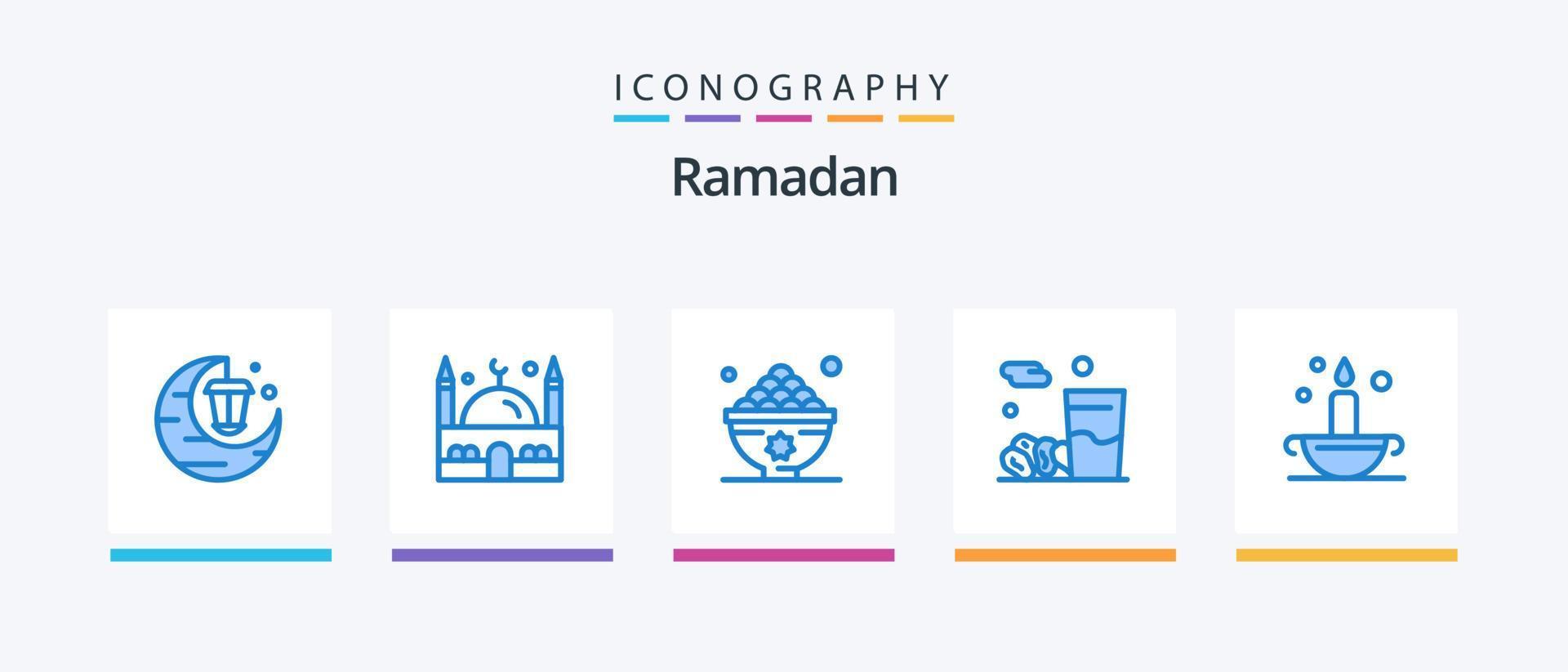 paquete de iconos ramadan blue 5 que incluye aladdin. iftar. fechas. alimento. comida. diseño de iconos creativos vector