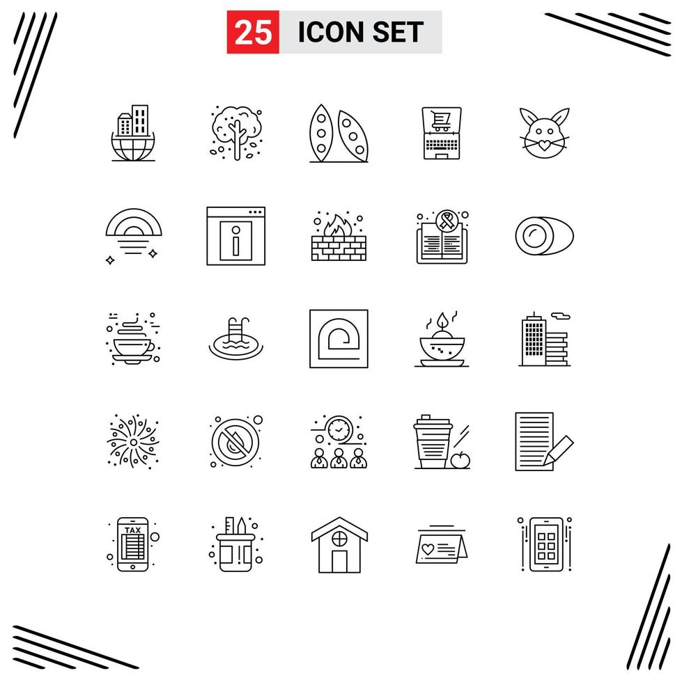 Set of 25 Modern UI Icons Symbols Signs for rabbit ecommerce bean laptop organic Editable Vector Design Elements