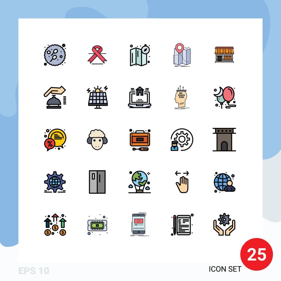 User Interface Pack of 25 Basic Filled line Flat Colors of online route compass navigation location Editable Vector Design Elements