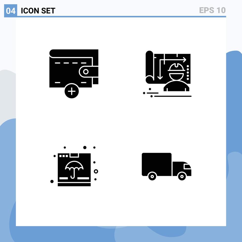 Solid Glyph Pack of 4 Universal Symbols of money fragile architecture engineer shipping Editable Vector Design Elements