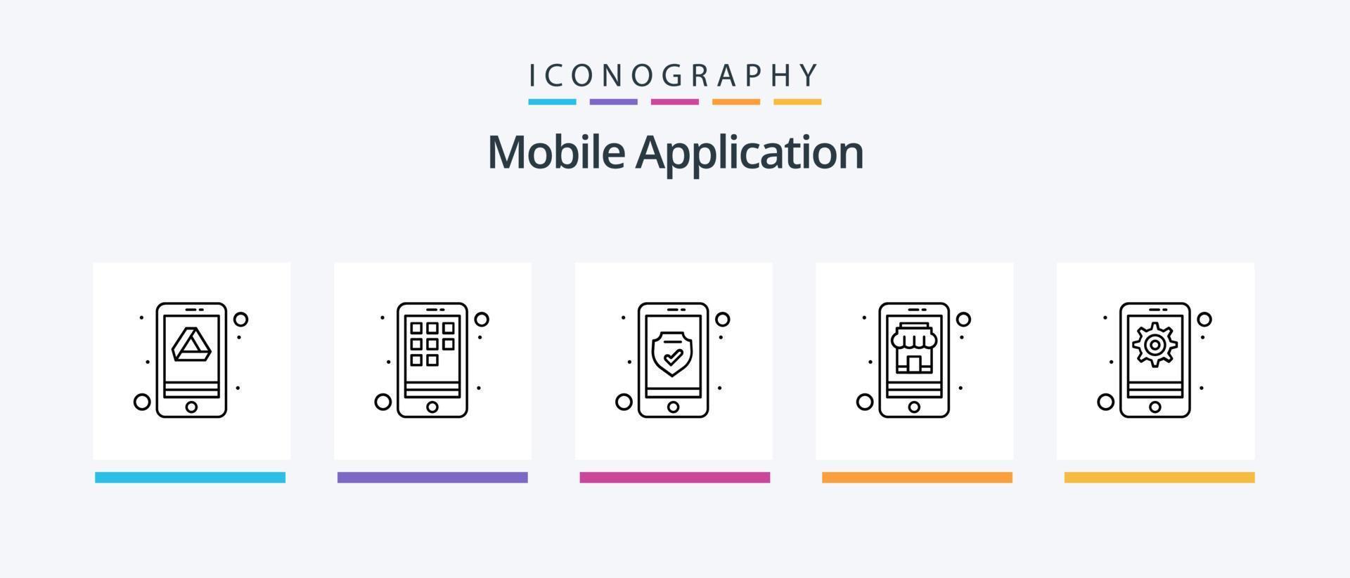 Mobile Application Line 5 Icon Pack Including privacy. phone. app. iphone. app. Creative Icons Design vector