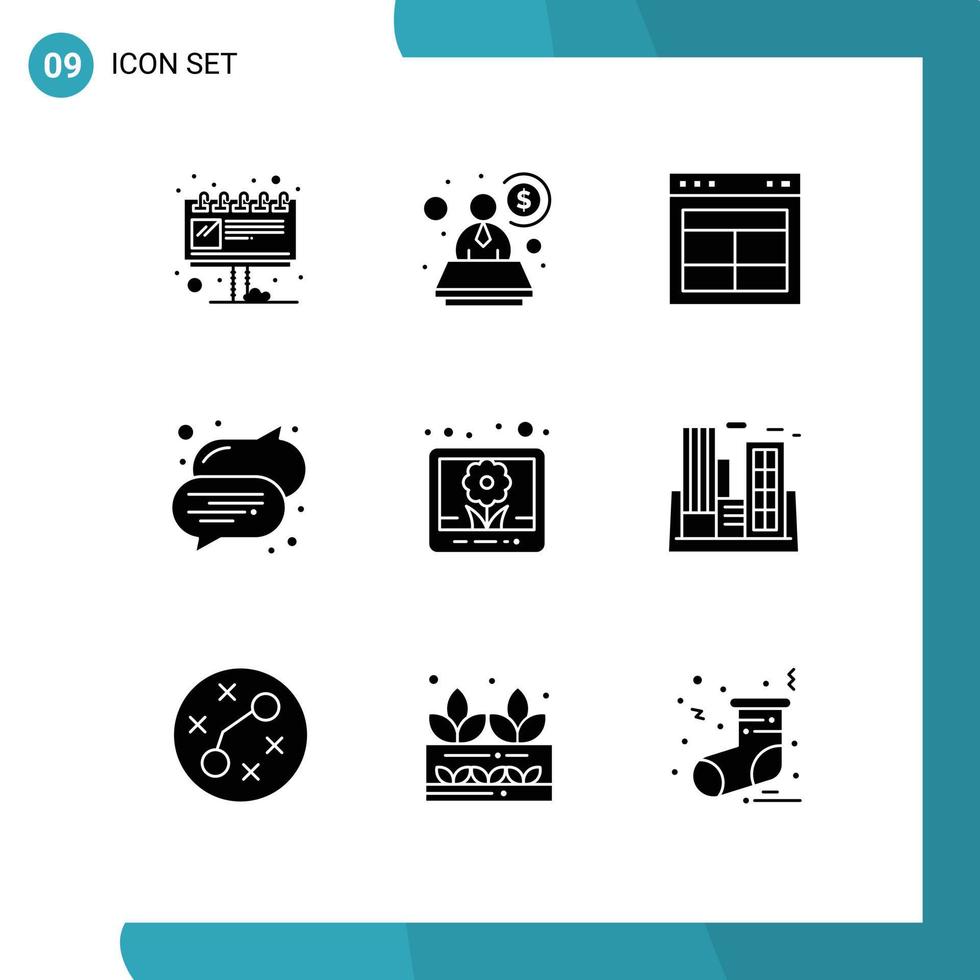 Group of 9 Solid Glyphs Signs and Symbols for pictures image interface text bubble Editable Vector Design Elements