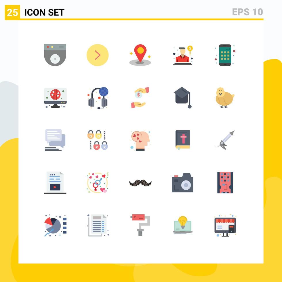Set of 25 Commercial Flat Colors pack for computer smartphone place device salesman Editable Vector Design Elements