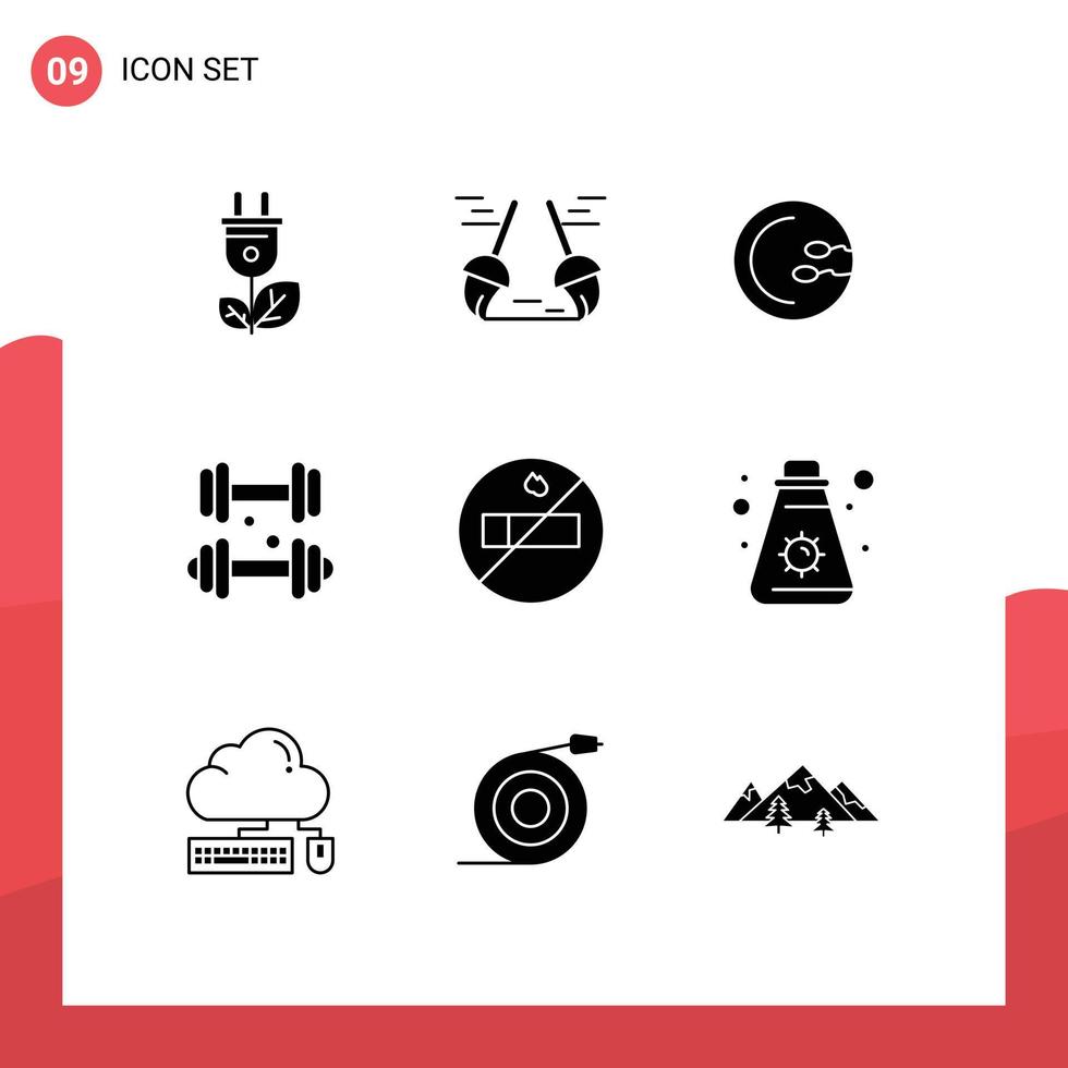 9 Universal Solid Glyphs Set for Web and Mobile Applications smoking medical process healthcare dumbbell Editable Vector Design Elements