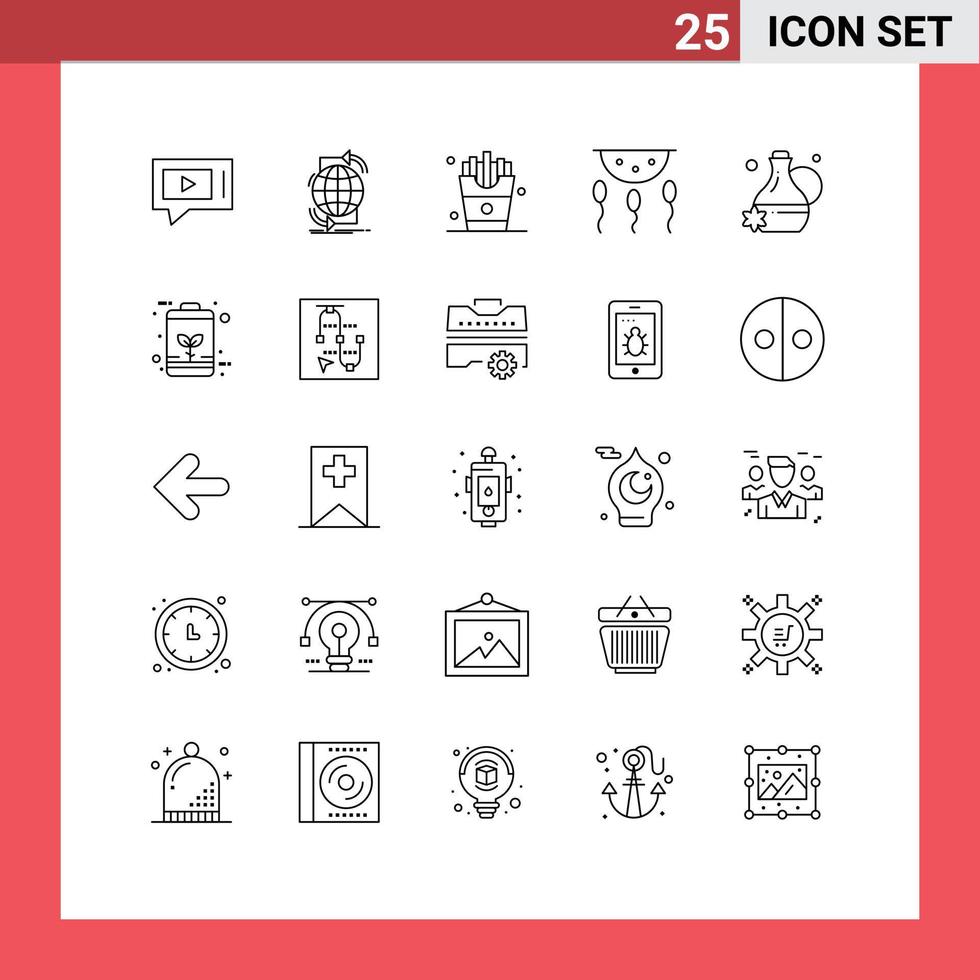 Modern Set of 25 Lines and symbols such as process chemistry web biology french fries Editable Vector Design Elements