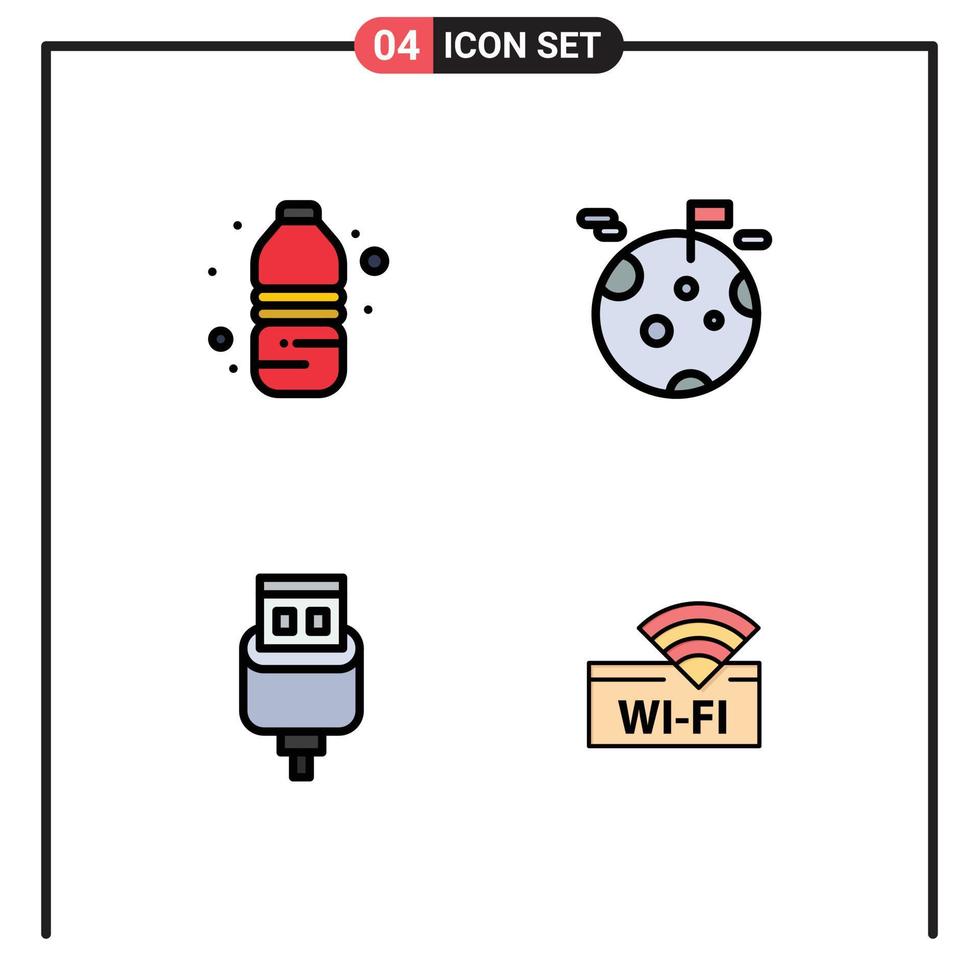 4 Creative Icons Modern Signs and Symbols of bottle charge drink giant usb Editable Vector Design Elements