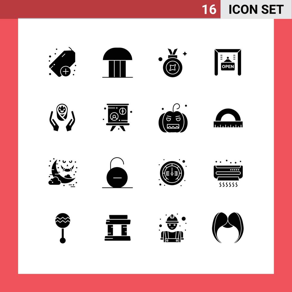 Group of 16 Solid Glyphs Signs and Symbols for child care hands award shop ecommerce Editable Vector Design Elements