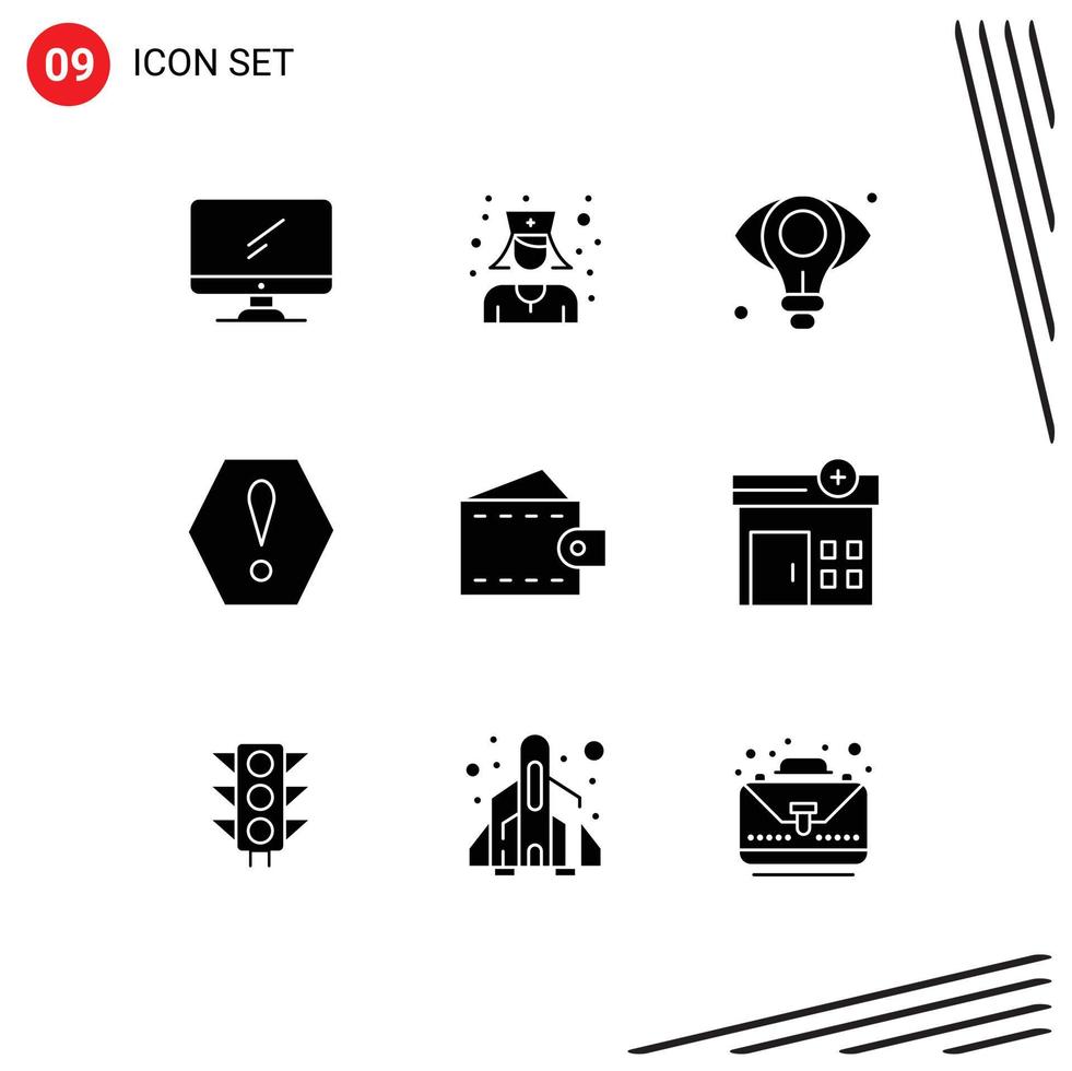 Pictogram Set of 9 Simple Solid Glyphs of man accessories business warning error Editable Vector Design Elements