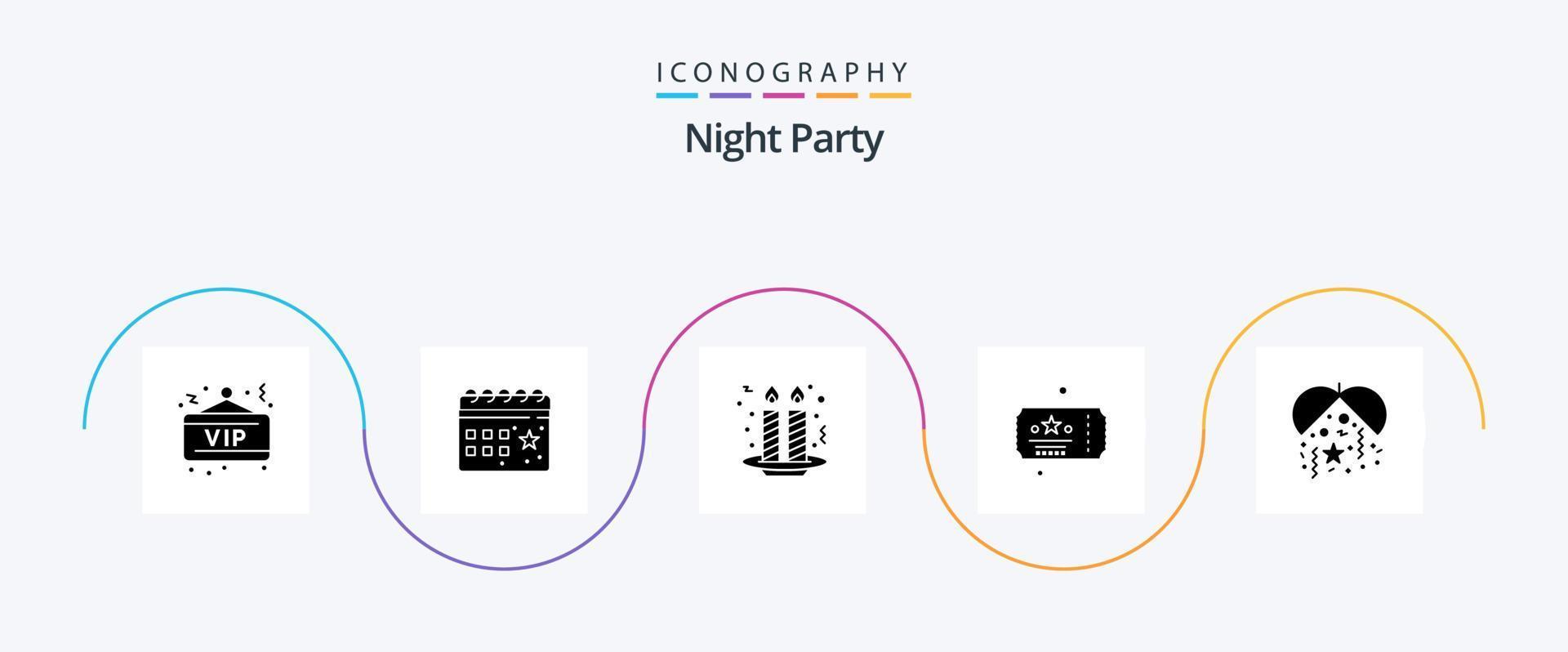 Night Party Glyph 5 Icon Pack Including celebration. night. party. celebration. night party vector