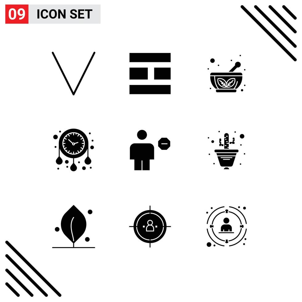 Modern Set of 9 Solid Glyphs and symbols such as body avatar herbal decorate house time Editable Vector Design Elements