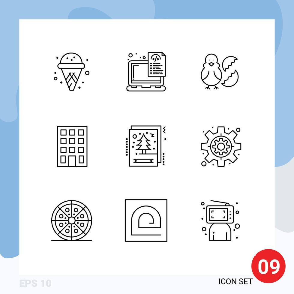 conjunto de 9 iconos de interfaz de usuario modernos símbolos signos para la construcción de navidad edificios de huevos feliz elementos de diseño vectorial editables vector