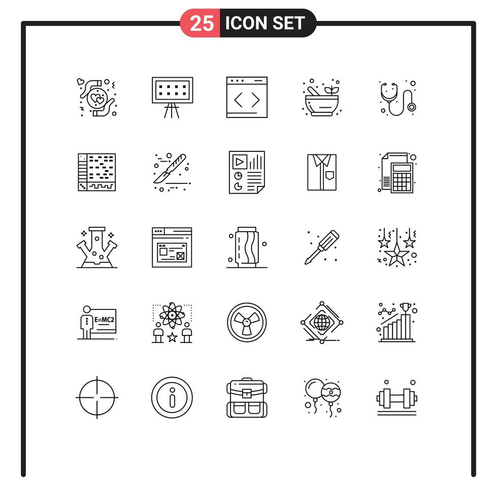 Pack of 25 creative Lines of medicine doctor content soup bowl Editable Vector Design Elements