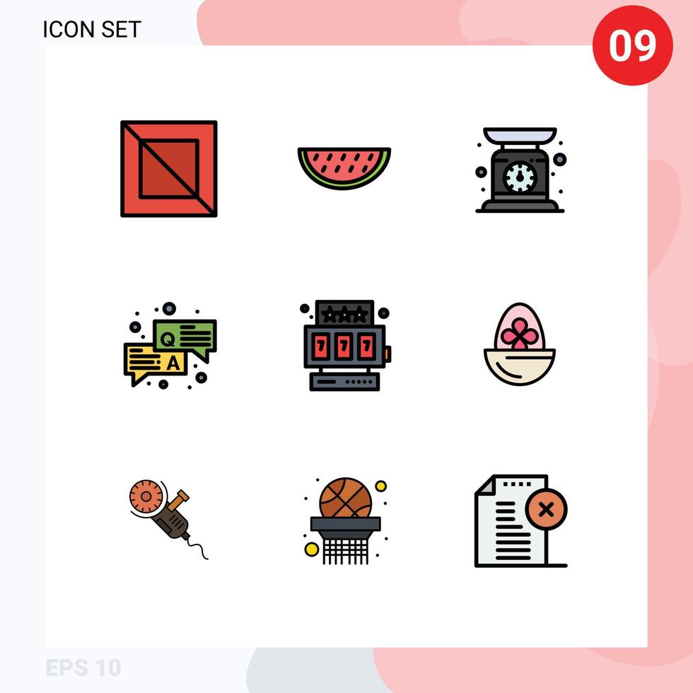 Universal Icon Symbols Group of 9 Modern Filledline Flat Colors of game slot machine machine chat qa Editable Vector Design Elements