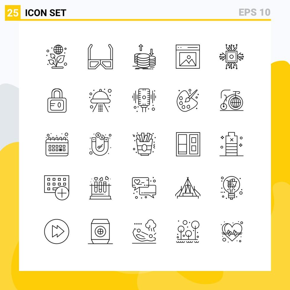 25 Thematic Vector Lines and Editable Symbols of user interface coins content income Editable Vector Design Elements