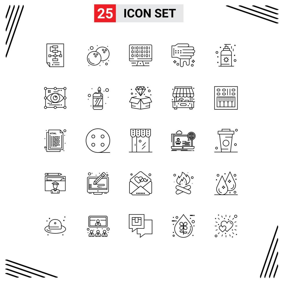 Stock Vector Icon Pack of 25 Line Signs and Symbols for sunscreen beach web spa hand Editable Vector Design Elements