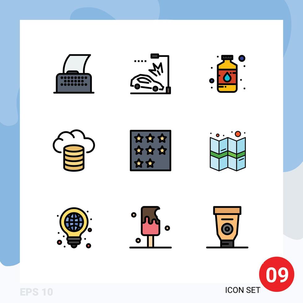 9 User Interface Filledline Flat Color Pack of modern Signs and Symbols of business hosting art cloud spray Editable Vector Design Elements