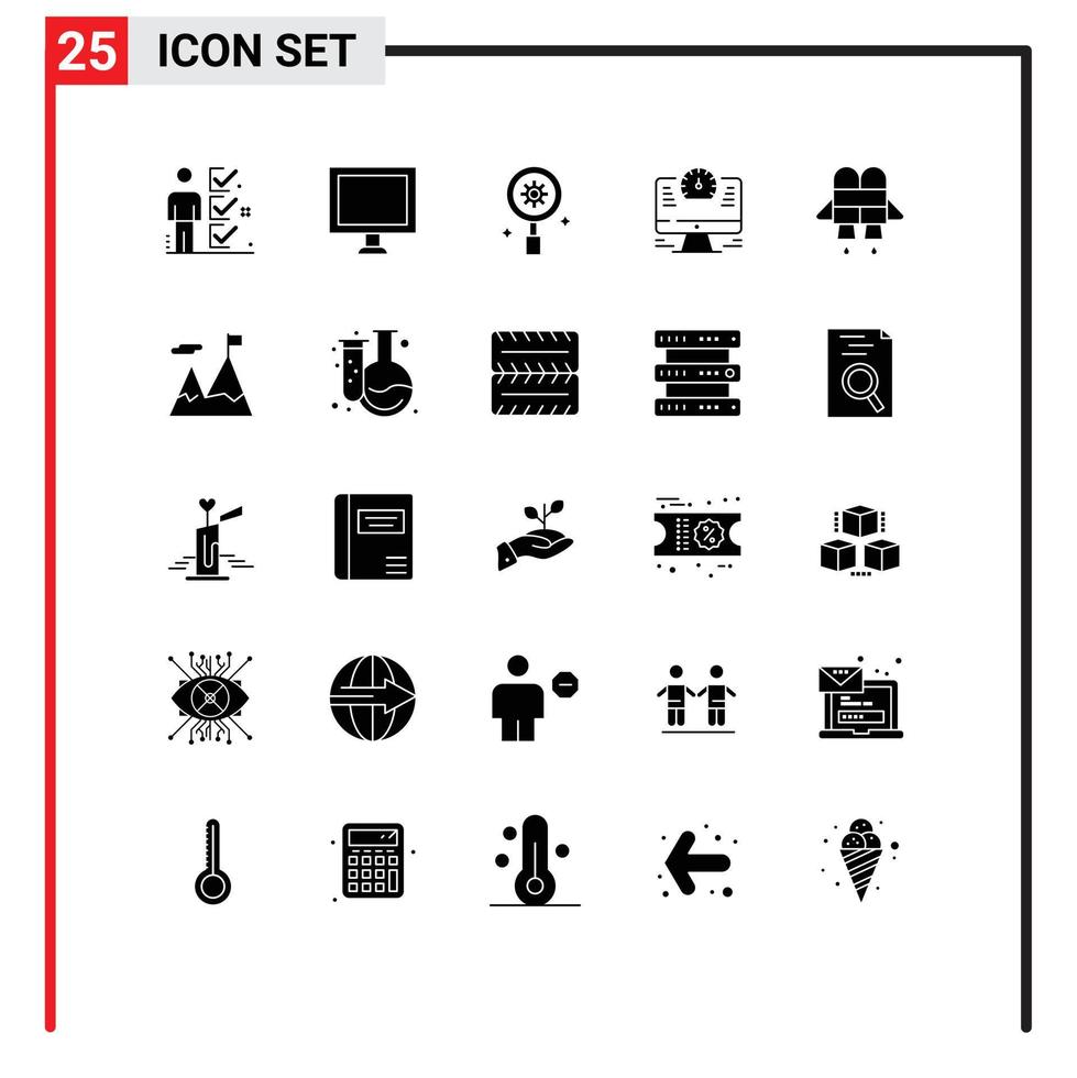 Modern Set of 25 Solid Glyphs and symbols such as jetpack watch search time computer Editable Vector Design Elements