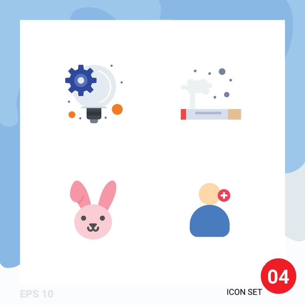 4 Thematic Vector Flat Icons and Editable Symbols of idea management rabbit gas waste work Editable Vector Design Elements