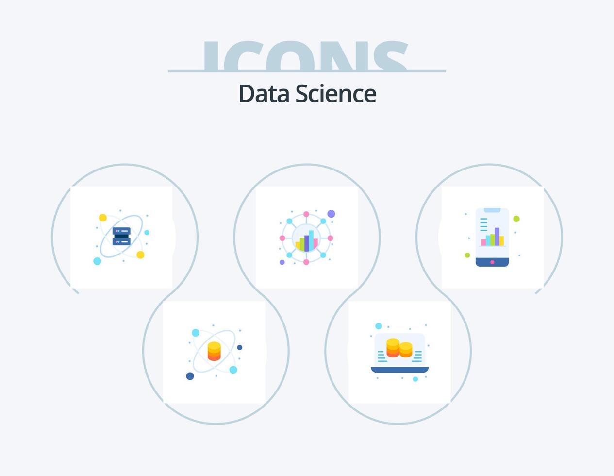 paquete de iconos planos de ciencia de datos 5 diseño de iconos. móvil. consultar. base de datos. conexión. análisis vector