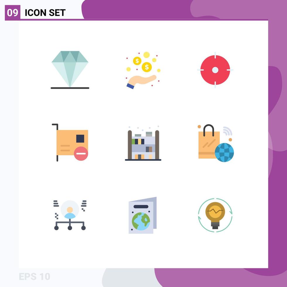 Mobile Interface Flat Color Set of 9 Pictograms of living pci target hardware computers Editable Vector Design Elements