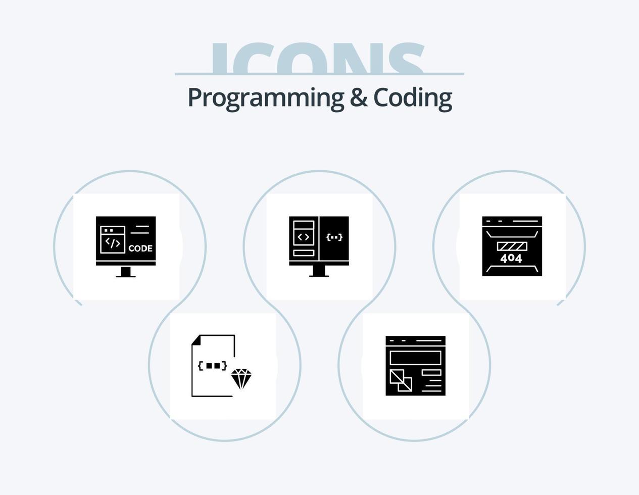 Programming And Coding Glyph Icon Pack 5 Icon Design. computer. app. page. development. coding vector