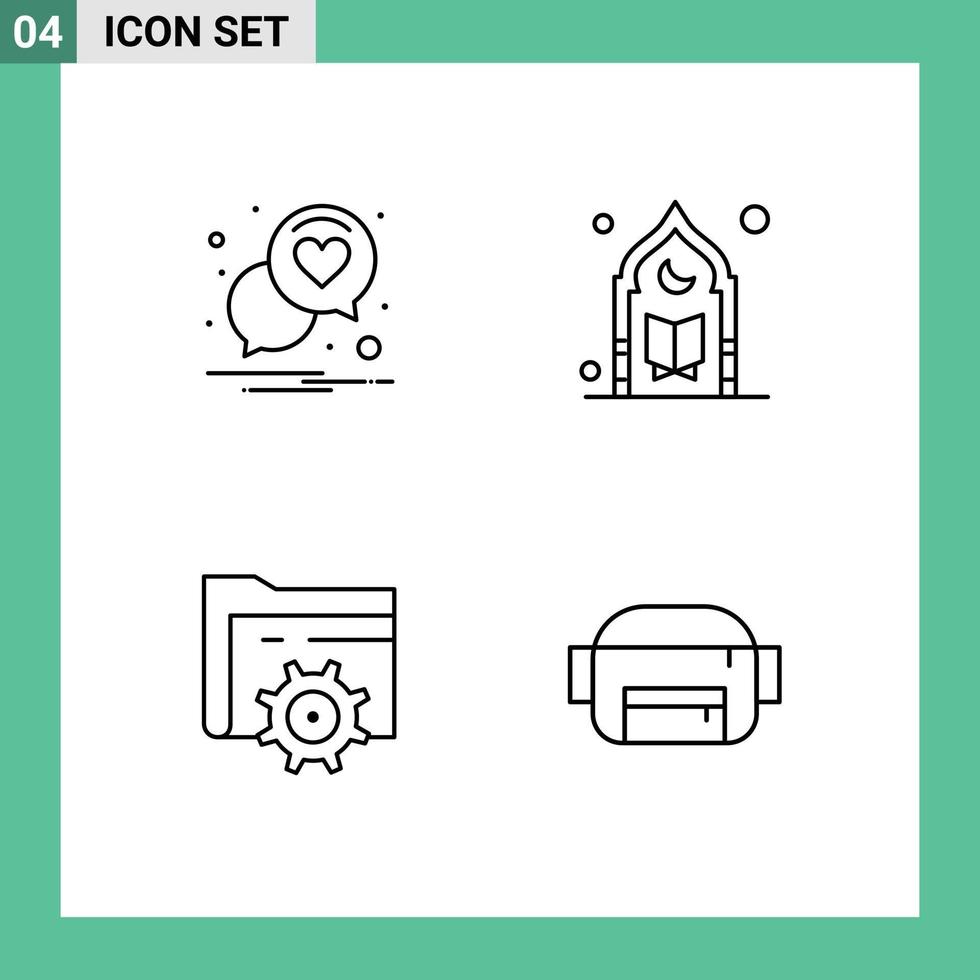 conjunto de 4 iconos de interfaz de usuario modernos símbolos signos para carpeta de chat engranaje de mezquita romántica elementos de diseño vectorial editables vector