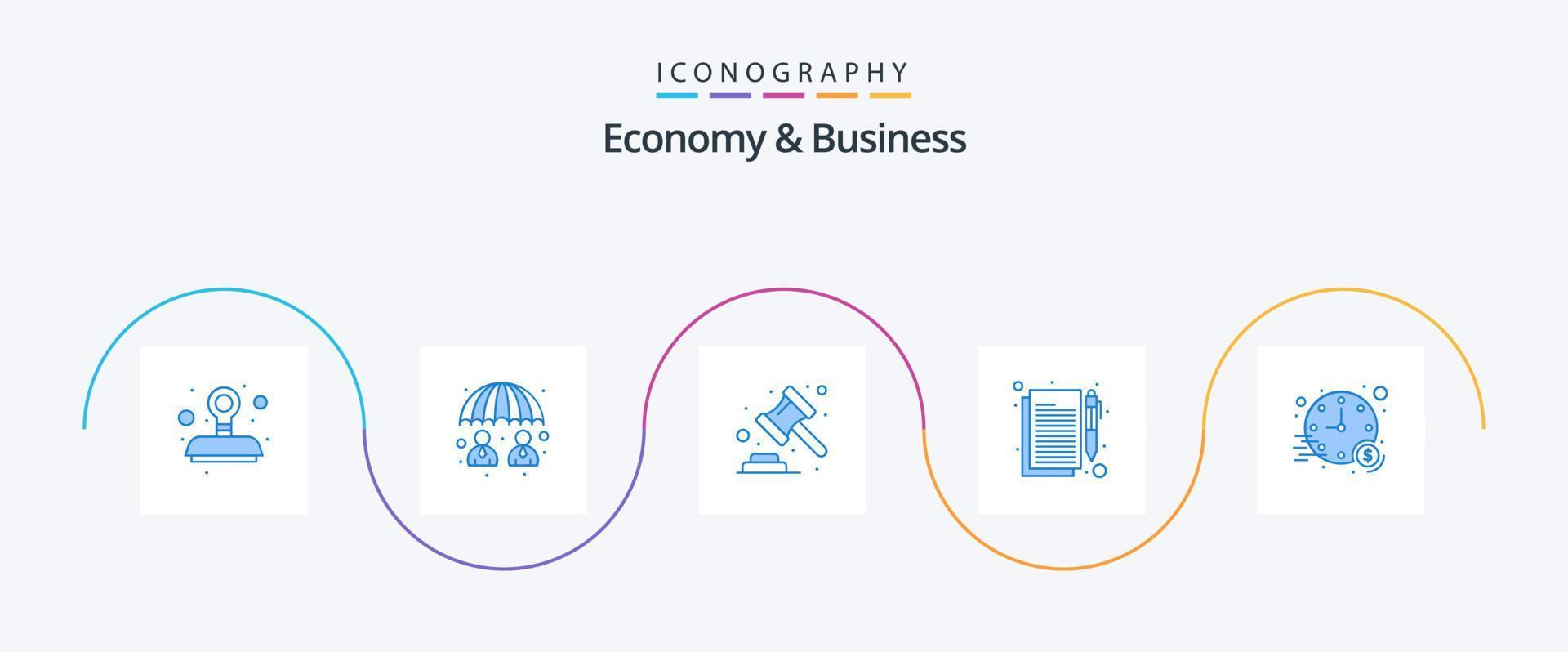 Economy And Business Blue 5 Icon Pack Including money. auction. sign. contract vector