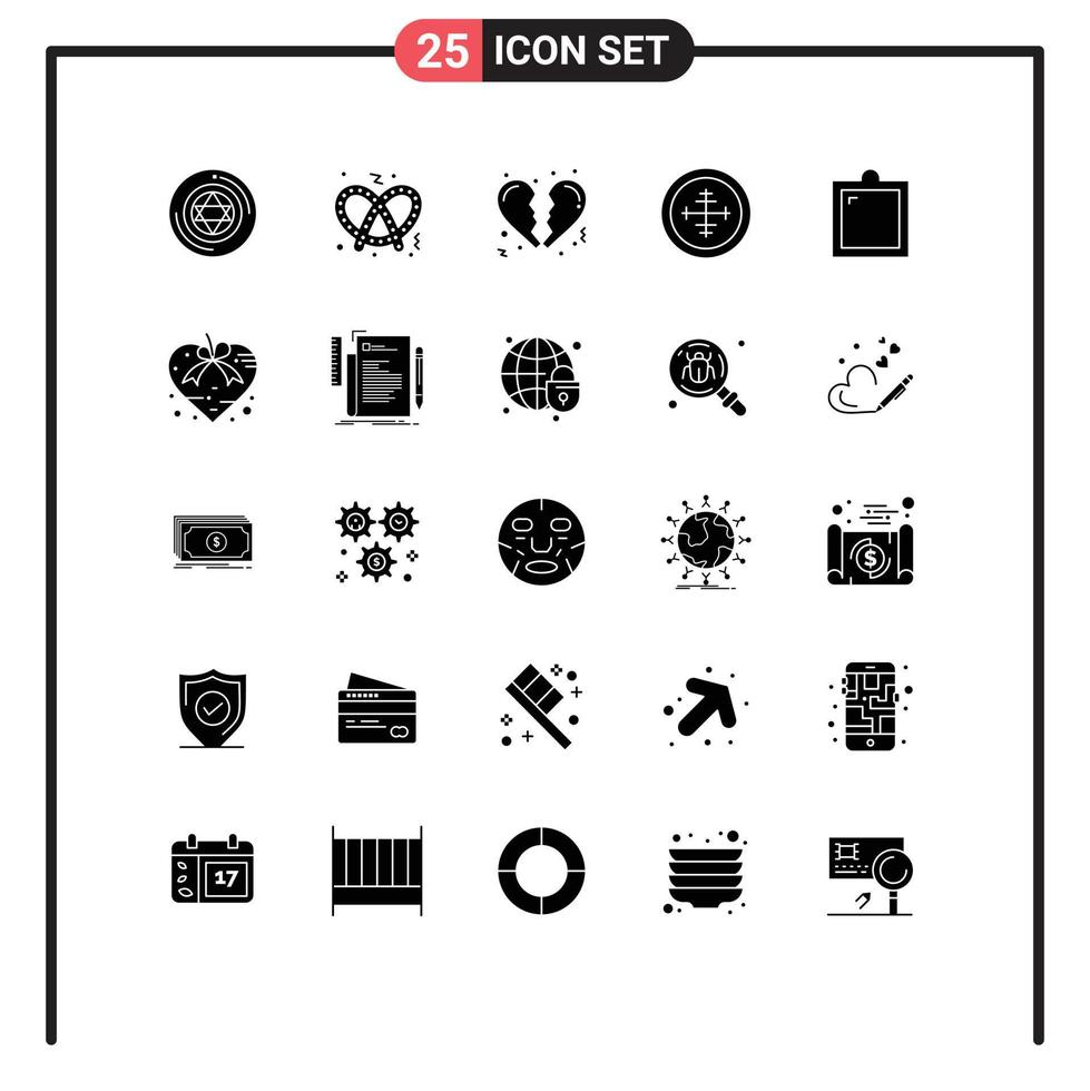 Pack of 25 creative Solid Glyphs of interior decor heart target military Editable Vector Design Elements