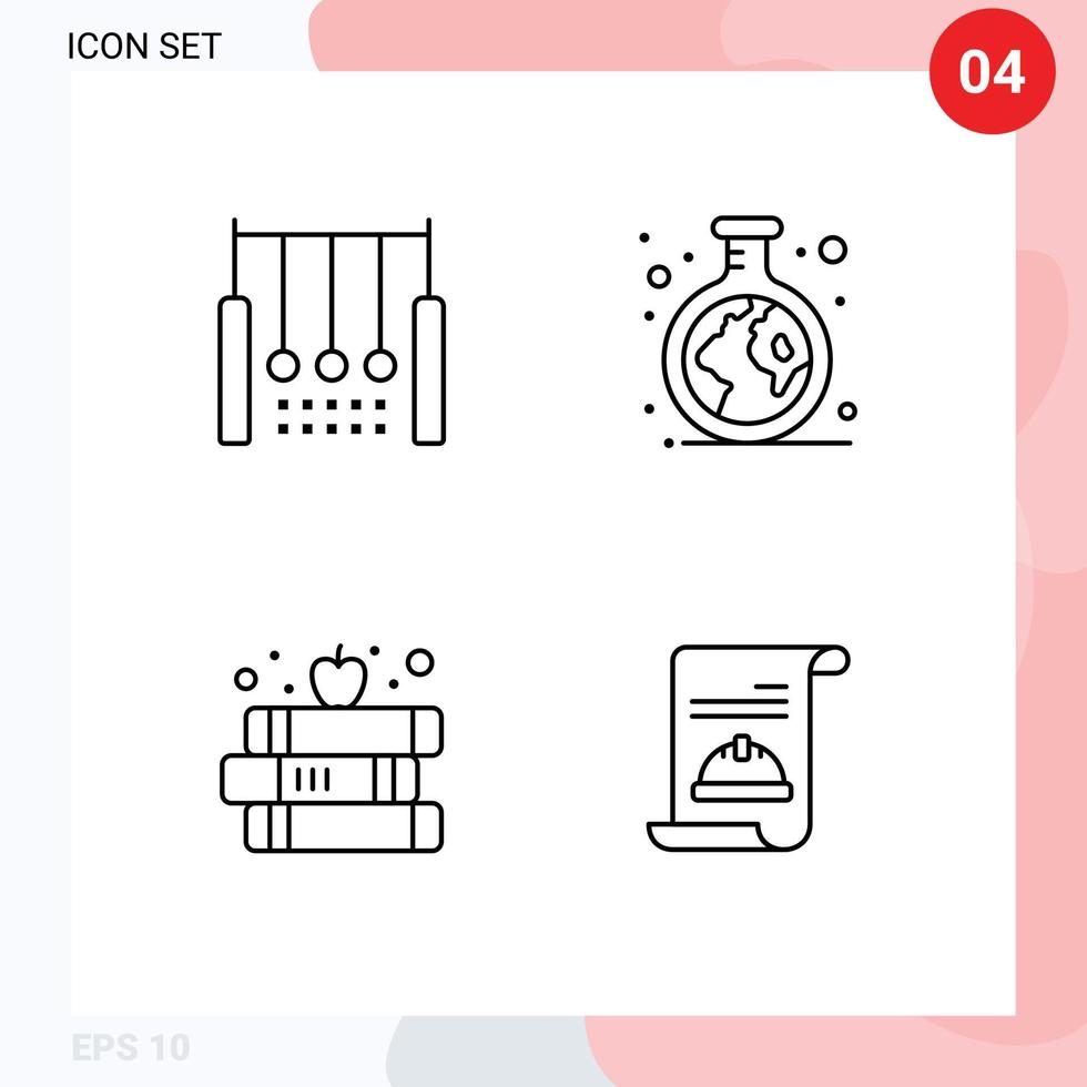 conjunto de 4 iconos modernos de la interfaz de usuario signos de símbolos para elementos de diseño de vectores editables de escuela verde de anillo de libro acrobático