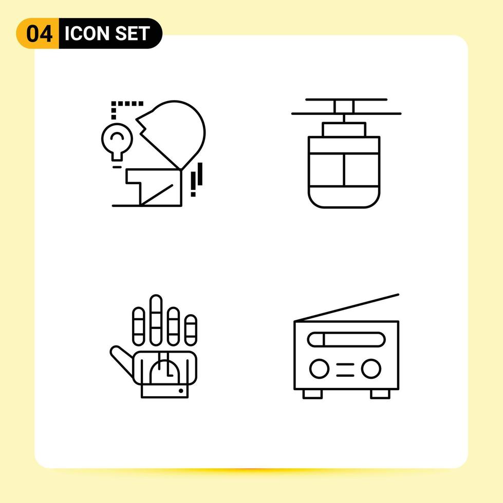 4 Line concept for Websites Mobile and Apps marketing tracking bulb tram hand Editable Vector Design Elements