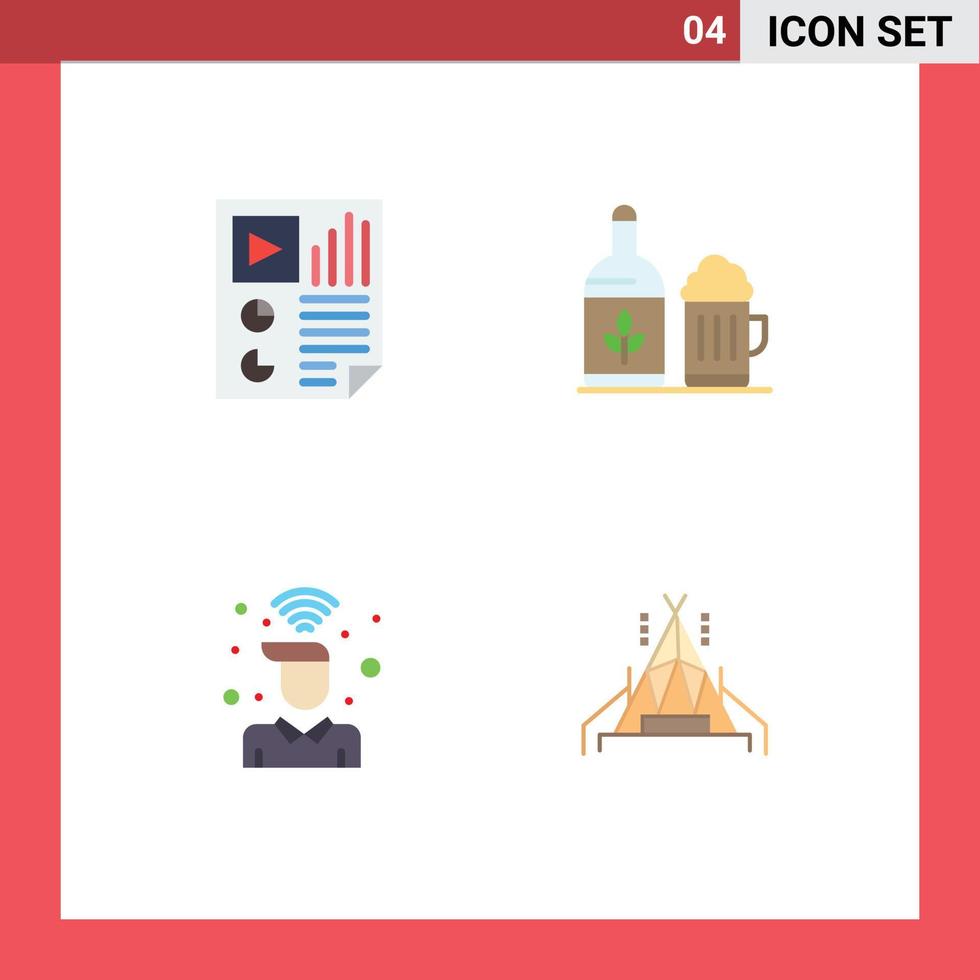 Stock Vector Icon Pack of 4 Line Signs and Symbols for data desk report bottle signal Editable Vector Design Elements